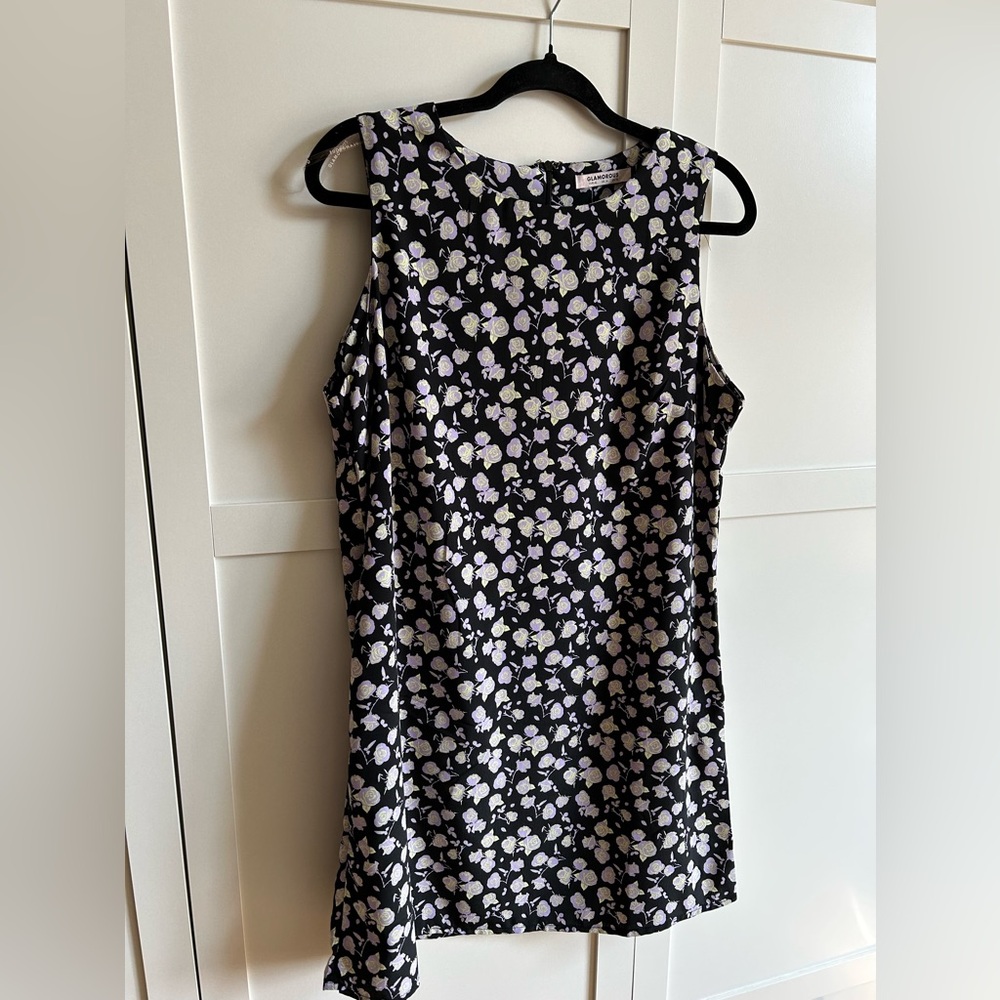 Floral Sleeveless Dress - Lilac, Black and Lime - Size US 10
